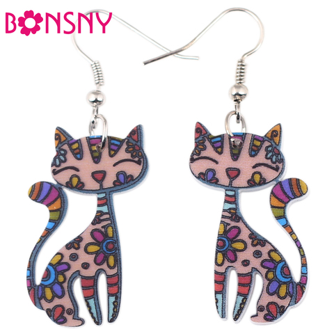 Bonsny-boucles d'oreilles motif Floral chaton chat, en acrylique, bijoux à la mode, animaux légers, pour femmes et filles, livraison directe ► Photo 1/6