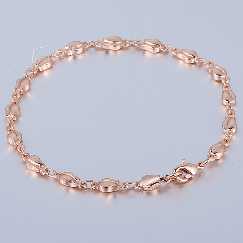 Bracelet en or Rose 585 pour femmes, chaîne en perles de tulipe, lien perlé, 4mm, 18cm, 20cm, 23cm, GB394 ► Photo 1/6