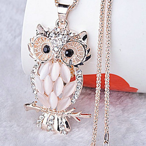 Colliers Vintage avec pendentif en cristal pour femme, Design hibou, strass, pull, chaîne, bijoux, accessoires pour vêtements, livraison directe ► Photo 1/6