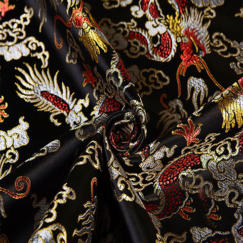 Tissu brocart Jacquard métallique de style dragon noir, tissu teint en fil jacquard 3D pour robe, literie, sac, rideau de bricolage de 115cm de largeur ► Photo 1/1