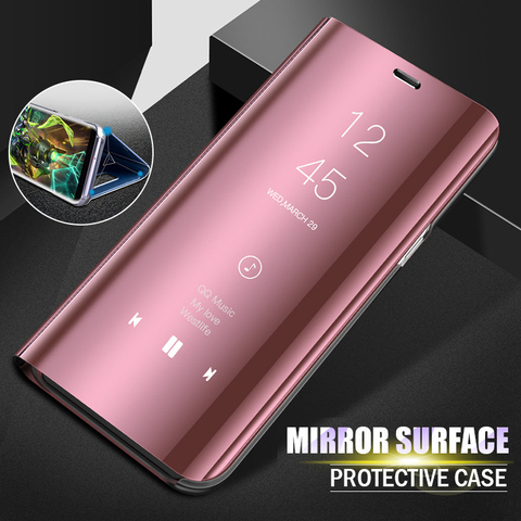 Coque en cuir à rabat avec miroir transparent, étui intelligent pour Samsung Galaxy S7 S8 S9 S10e S10 S20 S21 Note 8 9 10 20 Plus Ultra ► Photo 1/1