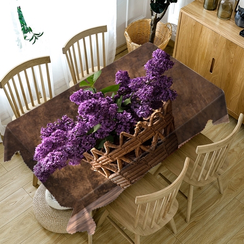 Nappe à motif de fleurs violettes 3D, tissu lavable, rectangulaire et rond, en coton épais, anti-poussière ► Photo 1/6
