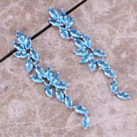 Boucles d'oreilles pendantes en argent plaqué argent zircon cubique bleu ciel S0200 ► Photo 1/2