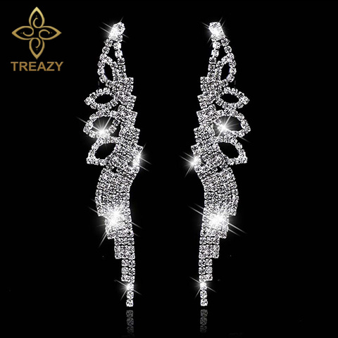 TREAZY Mousseux Cristal Longue Boucles D'oreilles pour les Femmes Argent Couleur Strass De Mariée Bridemaid De Mariage Parti Boucles D'oreilles Bijoux De Mode ► Photo 1/6