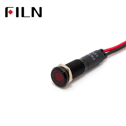 FILN-coque à tête plate de 8mm lumière LED, coque métallique noire, mini 12v, 24v, 110v, 220v, avec câble de 20cm ► Photo 1/5