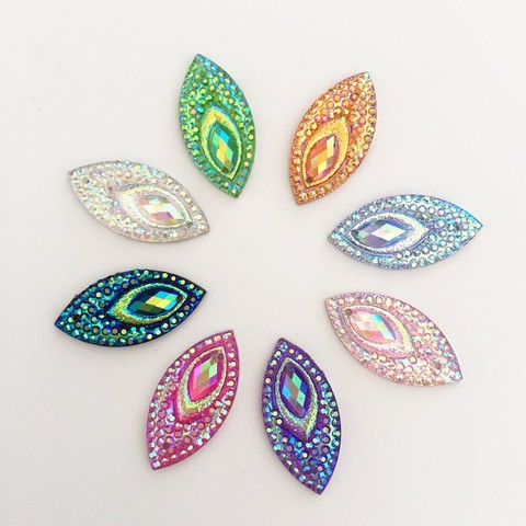 Résine AB 40 pièces 11*22mm, œil de cheval Flatback paon strass ornements DIY mariage 2 trous boutons SD34 * 2 ► Photo 1/6