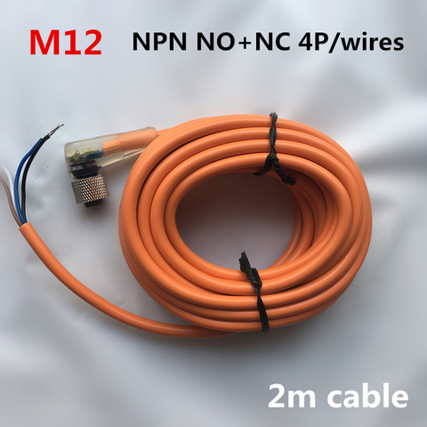 Connecteurs de capteur M12 4 broches/4 fils NPN 2m type d'angle de câble en pvc avec indicateur LED connecteur étanche combinaison de prise NO + NC capteur ► Photo 1/2