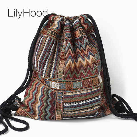 LilyHood – sac à dos en tissu pour femmes, bohème, Boho, Chic, aztèque, Tribal, Ibiza, ethnique, marron, avec cordon de serrage ► Photo 1/6