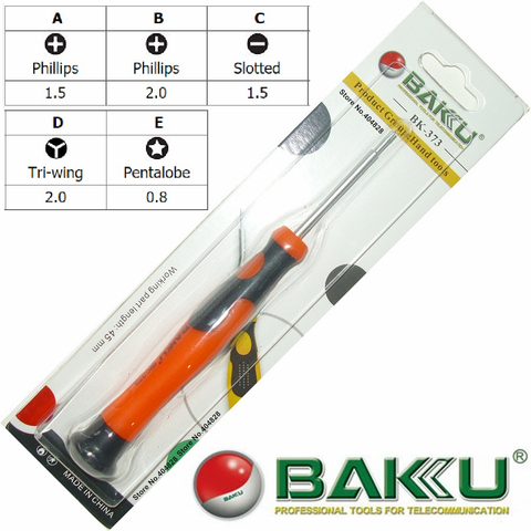 Tournevis de précision pour réparation. Cross1.5/2.0 fendu 1.5 Pentalobe 0.8 Torx T3/T5/T6 BAKU BK-373 ► Photo 1/1