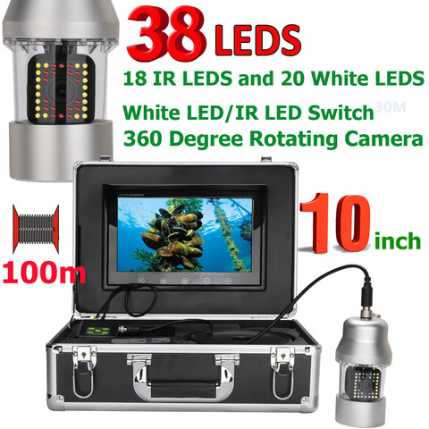 MAOTEWANG – Caméra vidéo de pêche sous-marine, 10 pouces, plage de fonctionnement de 50 m, 100 m, détecteur de poissons, étanche IP68, à 38 LED, rotatif à 360 degrés ► Photo 1/6