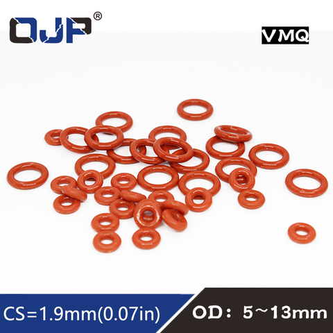 Lot de 10 joints toriques rouges en Silicone/VMQ, 1.9mm d'épaisseur OD5/6/7/8/9/10/11/12/13mm, joints d'étanchéité en caoutchouc ► Photo 1/6