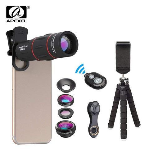 Kit d'objectif de téléphone APEXEL Fisheye grand Angle macro 18X téléobjectif téléobjectif avec objectif 3 en 1 pour Samsung Huawei tous smartphones ► Photo 1/6