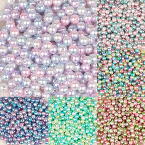 Perles rondes en ABS multicolores, en acrylique, pour bricolage décoration artisanale, scrapbooking, 50 à 500 pièces, 4/6/8/10mm ► Photo 1/6