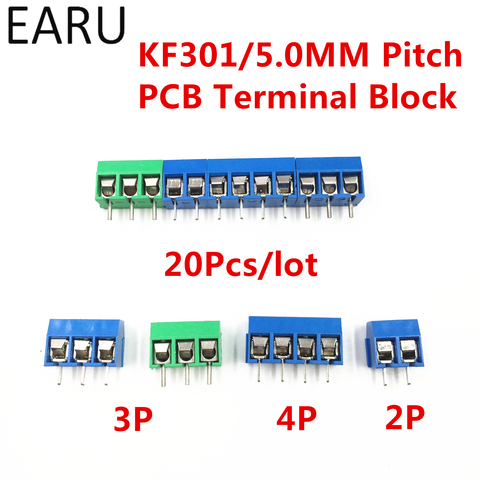 Connecteur de bornier PCB à vis, 20 pièces/lot, KF301-5.0-2P KF301-3P KF301-4P pas 5.0mm broche droite 2P 3P 4P, bleu vert ► Photo 1/6