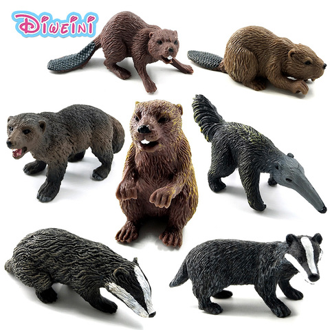 Simulation forêt animal sauvage modèle une pièce blaireau Wolverine Anteater castor ours figurine action PVC jouet figurine cadeau pour enfants ► Photo 1/6