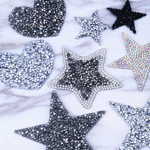 Patchs étoiles en cristal strass plusieurs tailles | Pour vêtements Appliques de fer sur vêtements, badges à rayures et diamants autocollants en pentagramme ► Photo 1/6