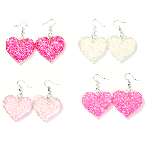 Boucles d'oreilles en résine, 1 paire, artisanat à paillettes, motif cœur et étoile, cadeau d'anniversaire, bijoux pour enfants et adolescentes, à la mode ► Photo 1/6