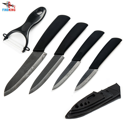 FINDKING – ensemble de couteaux de cuisine en céramique, motif damas, lame noire, manche noir 3 