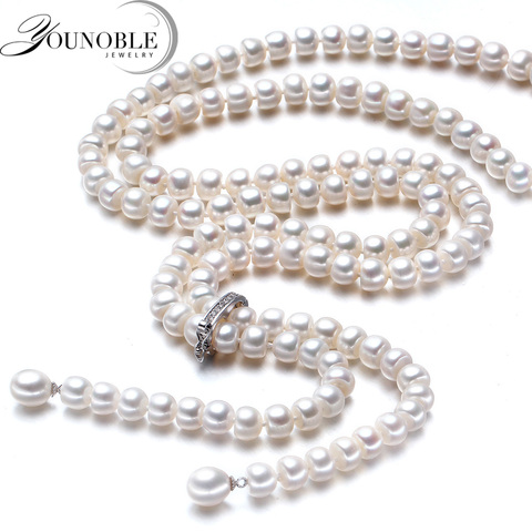 900mm gland mode longue perle collier naturel perle d'eau douce 925 bijoux en argent Sterling pour les femmes déclaration collier cadeau ► Photo 1/6