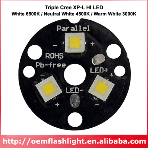 Triple émetteur LED Cree XP-L HI V3, blanc neutre 6500K, 4500K, blanc chaud 3000K, avec Base en cuivre de 20mm / 16mm / 14.5mm x 1mm ► Photo 1/1