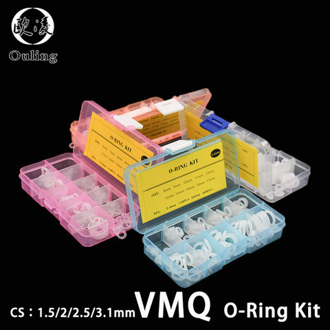 Kit d'assortiment de joints toriques en Silicone VMQ, joints d'étanchéité en caoutchouc, boîte de rangement, épaisseur 1.5/1.9/2.4/3.1/1.8mm ► Photo 1/6