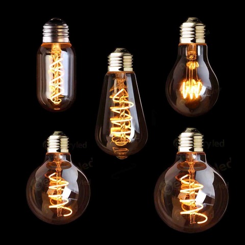 Ampoule LED rétro Edison à incandescence, ampoule E27 220V 3W à spirale en or ST64 A19 ► Photo 1/6