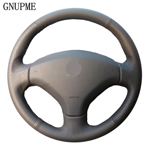 GNUPME – housse de volant en cuir artificiel, housse de volant de voiture, cousue à la main, noir, pour Peugeot 308, ancienne Peugeot 408 ► Photo 1/6