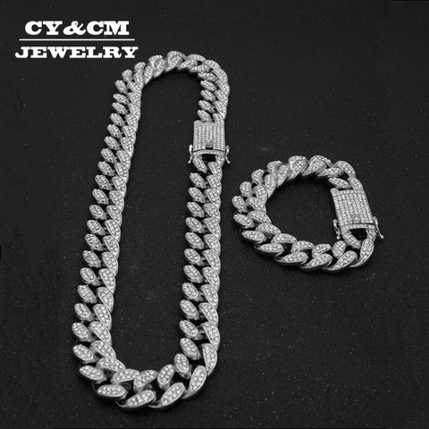 13mm glacé sur la chaîne de collier cubain Hip hop bijoux tour de cou or argent couleur strass CZ fermoir pour hommes rappeur colliers lien ► Photo 1/6