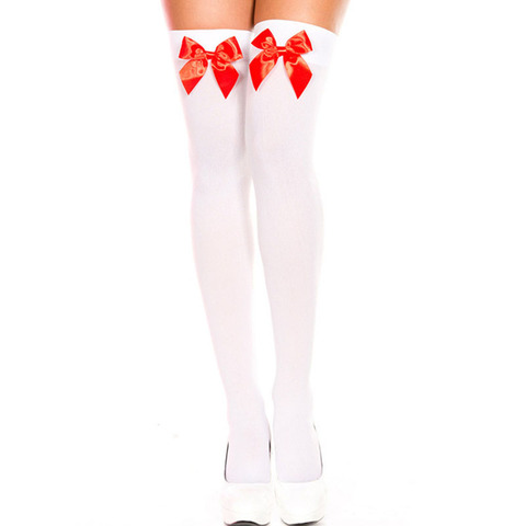 Femmes bas pour Halloween Costume mode Nylon blanc rose noir rouge arc bas genou haute filles Sexy cuisse haut bas ► Photo 1/6