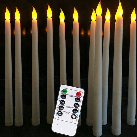Paquet de 6 bougies coniques, en plastique, avec ou sans télécommande, LED, fausses bougies électroniques, hauteur de 11 pouces ► Photo 1/6