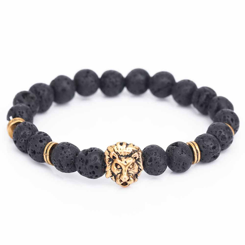 Mode hommes tête de Lion bouddha perle Bracelet noir pierre de lave perles Bracelets porte-bonheur & Bracelets pour hommes accessoires cadeau ► Photo 1/6