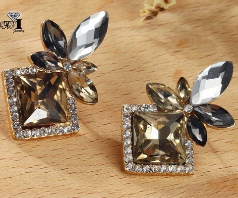 YaYi – boucles d'oreilles en cristal pour femmes, bijoux en verre marron, strass gris, à la mode, couleur argent, 1171 ► Photo 1/5