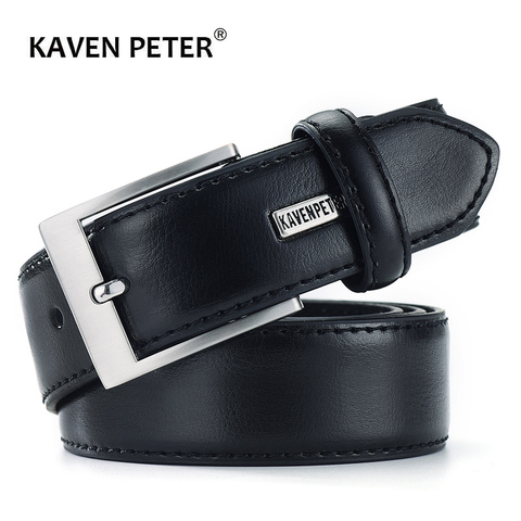 Ceinture de luxe en cuir de vache véritable pour homme, classique, noir, pour pantalon, Business, Dropshipping ► Photo 1/6