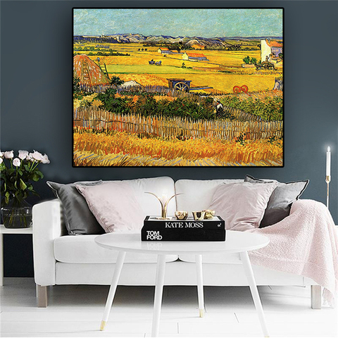 Récolte à La Crau par Van Gogh paysage peinture à l'huile Reproductions sur toile affiches et impressions photo murale pour salon ► Photo 1/6