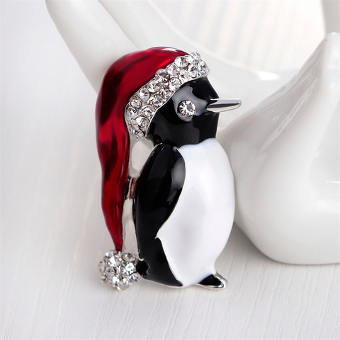 Jolies broches à strass en émail pour chapeau rouge, jolies broches pingouin, cadeaux de noël pour le nouvel an ► Photo 1/6