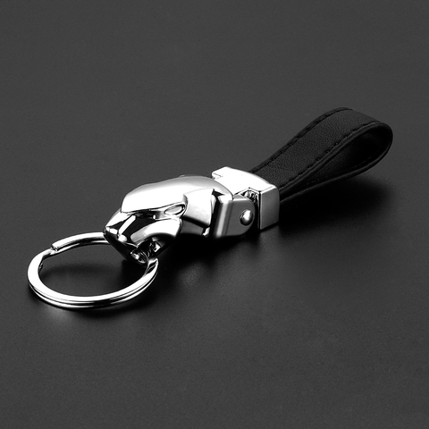 Voiture-style luxe tête de léopard en cuir véritable porte-clés porte-clés porte-clés en métal porte-clés pour Jaguar F-PACE XJ XE XF ► Photo 1/6