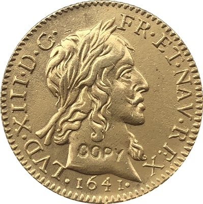 Pièce de monnaie de France Louis XIII plaquée or 24 K 1641 ► Photo 1/2