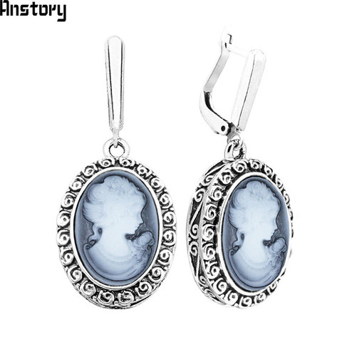 Lady Queen Cameo Earrings For Women Snail Pendant Vintage Earrings Antique Silver Plated Fashion Jewelry ► Photo 1/6