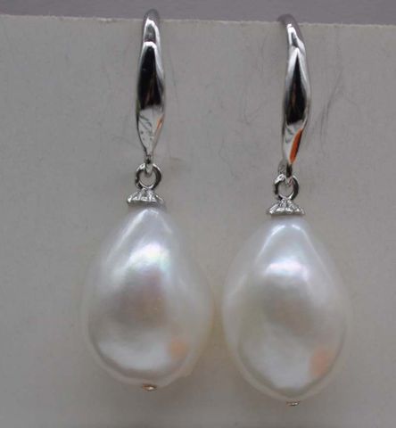 Boucles d'oreilles baroques blanches rares naturelles, 10-14mm, perle irrégulière d'eau douce, argent tibétain 003 ► Photo 1/4