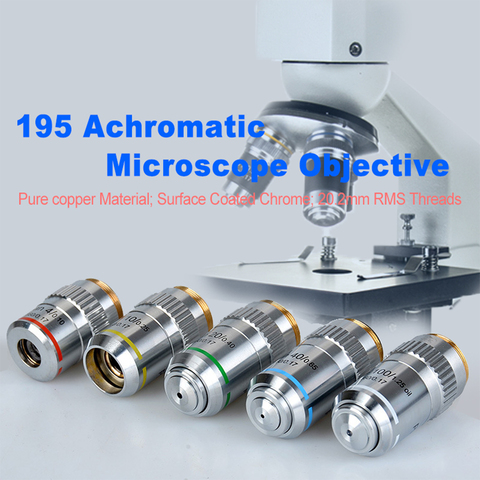 Objectif de Microscope 195, champ plat/Semi-plat, lentille d'objectif achromatique 4x10x20x40x60x100x, possibilité de choisir ► Photo 1/1