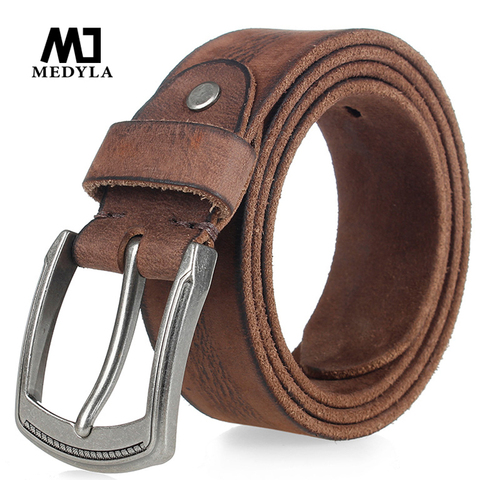 Ceinture en cuir de vache naturelle, boucle en métal dur, doux, original, texture unique, en cuir véritable, pour hommes ► Photo 1/6