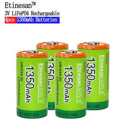 4 pcs Cr123a 3 v LiFePO4 lithium Batteries Li-Po 16340 3.0 V li-ion li-polymère Etinesan 1350 mAh batterie Rechargeable ► Photo 1/6