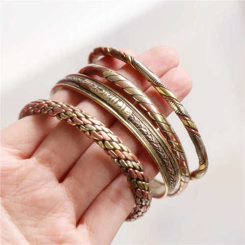 Bijoux indiens enveloppés en cuivre rouge, poignets ouverts, bracelets minces pour filles, BB-218 ► Photo 1/3