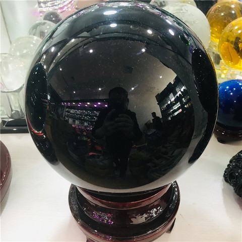 Boule de cristal noire naturelle 5cm – 20cm + support, grande boule de cristal, pierre de guérison + socle ► Photo 1/5