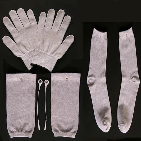 Fibre d'argent conductrice TENS / EMS gants de traitement d'électrode + chaussettes + genouillères accessoires de dispositif d'acupression méridien ► Photo 1/6