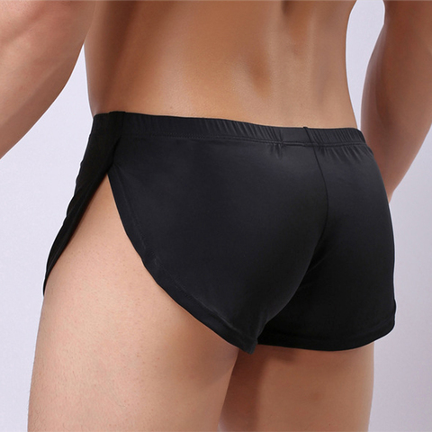 Hommes vêtements de nuit Sexy Boxer côté fendu vêtements de nuit salon sous-vêtements Shorts taille basse cueca boxeurs respirant caleçons ► Photo 1/6