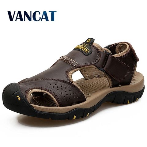 Vancat-sandales d'été en cuir véritable pour hommes, 2022, babioles de plage, de marche, chaussures pour hommes, chaussures décontractées ► Photo 1/6