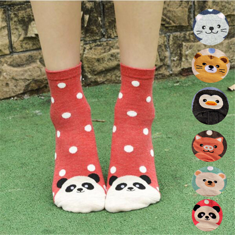 Chaussettes en coton avec couleurs de dessin animé pour femmes, chaussettes amusantes, mignonnes et folles d'animaux pour femmes, collection automne-hiver ► Photo 1/6