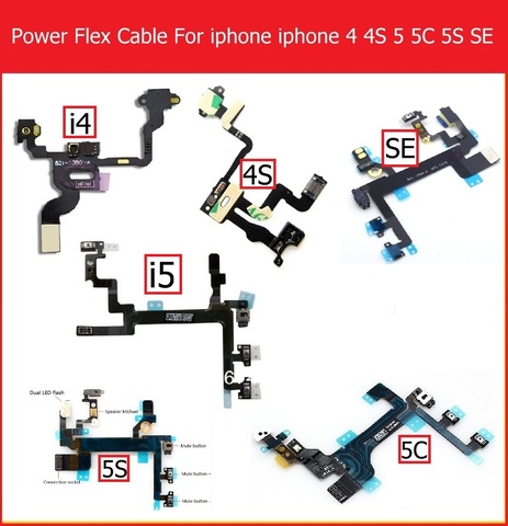 Véritable Muet et Volume et Power Flex Câble pour iPhone 4 4S 5 5S 5C bouton de Volume et interrupteur d'alimentation marche/arrêt ruban remplacement du câble flexible ► Photo 1/6