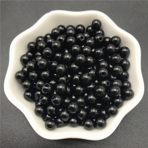 Perles d'imitation noires en acrylique, grosses perles rondes pour la fabrication de bijoux, 4mm 6mm 8mm 10mm ► Photo 1/2